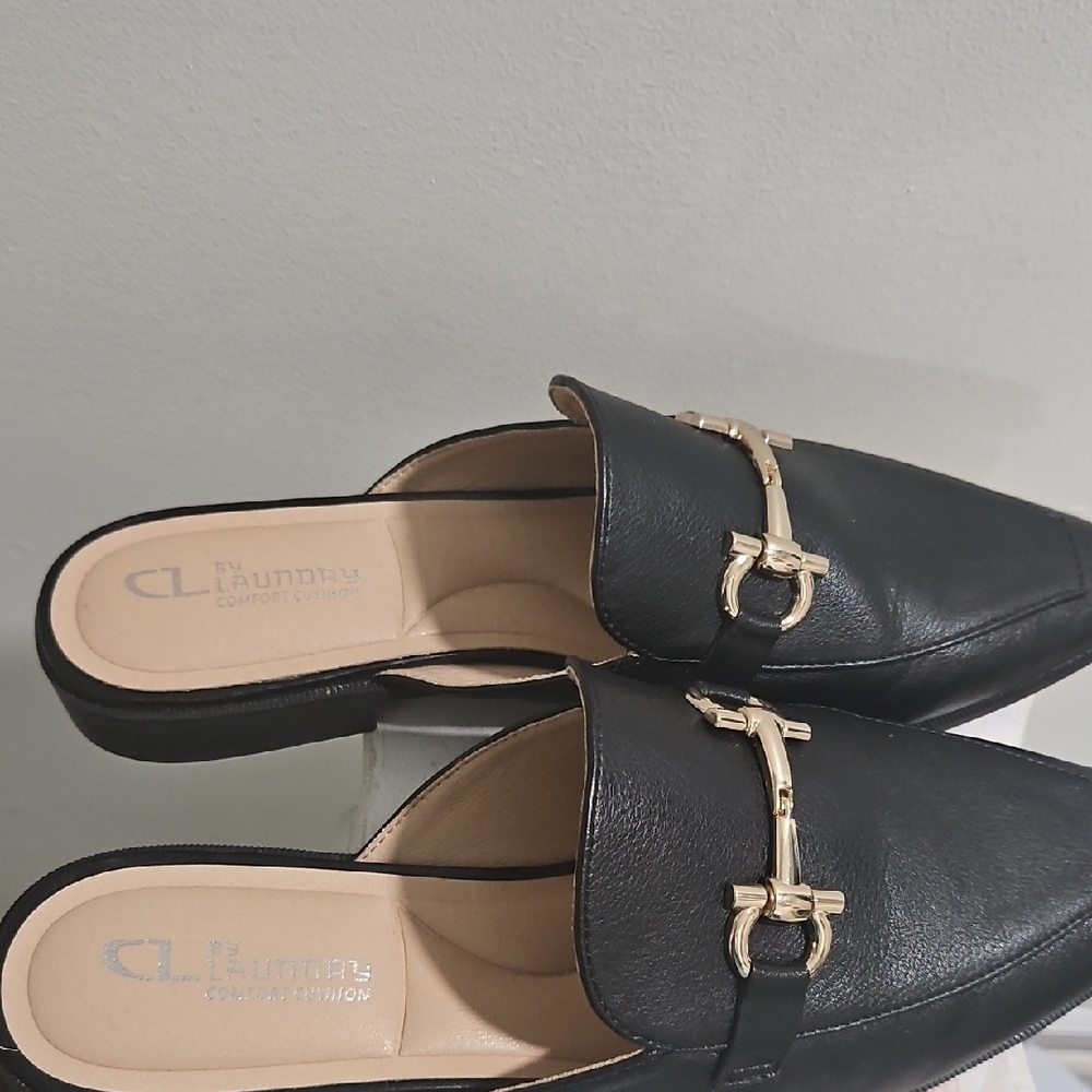 CL by Laundry Black Mules with Gold Accents